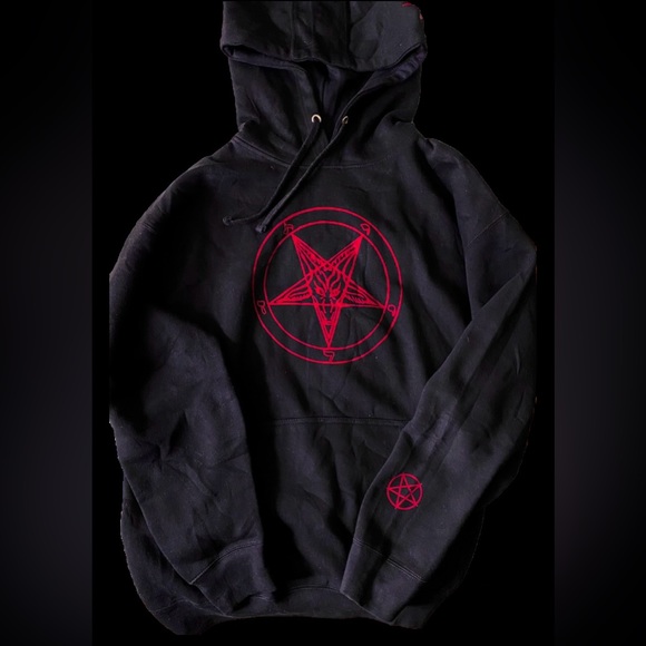 Unisex Black & Deep Red Baphomet Satanic Hoodie💀 Size XL - Picture 2 of 15